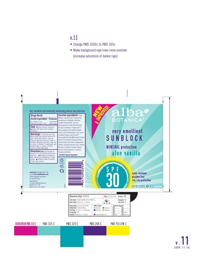 Image Of Tube Label (Alba Sunblock Mineral Aloe Vanilla Spf 30)